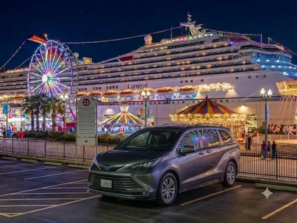 Private Van airport transfer service in Houston for Galveston cruise port transportation