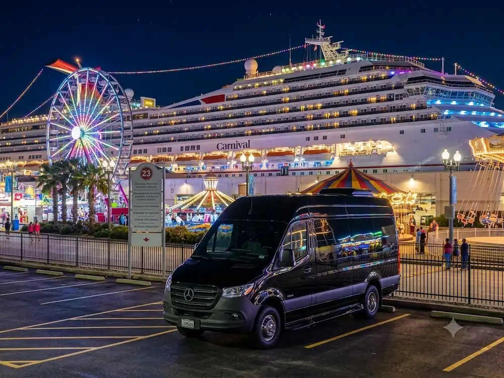 Sprinter Van airport transfer service in Houston for Galveston cruise port transportation