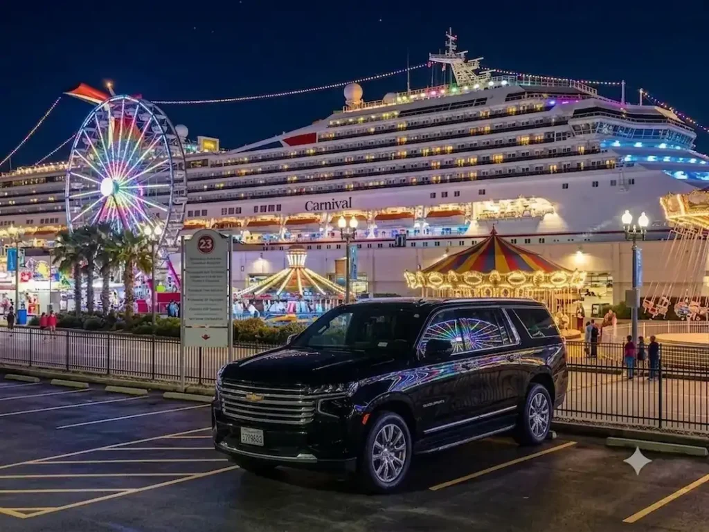 Luxury SUV airport transfer service in Houston for Galveston cruise port transportation
