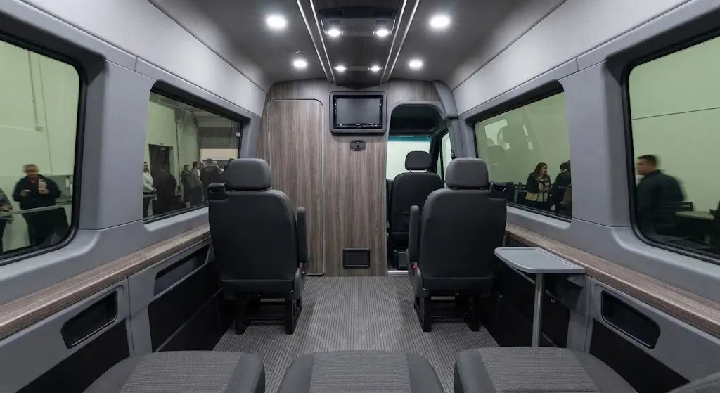 Clean spacious interior of a houston airport shared shuttle van.